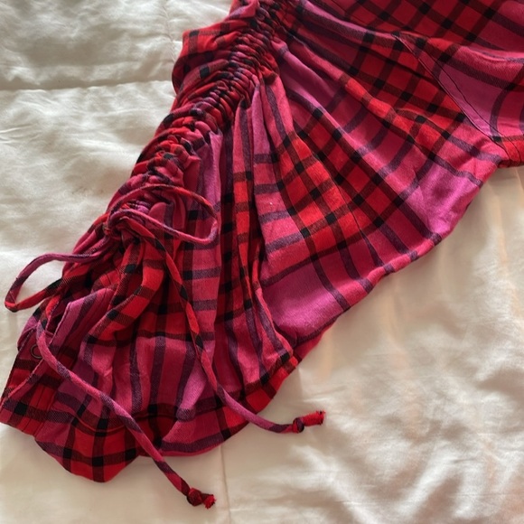 We The Free People Womens Top Red and Pink Distress Boho Button Down - Picture 7 of 11